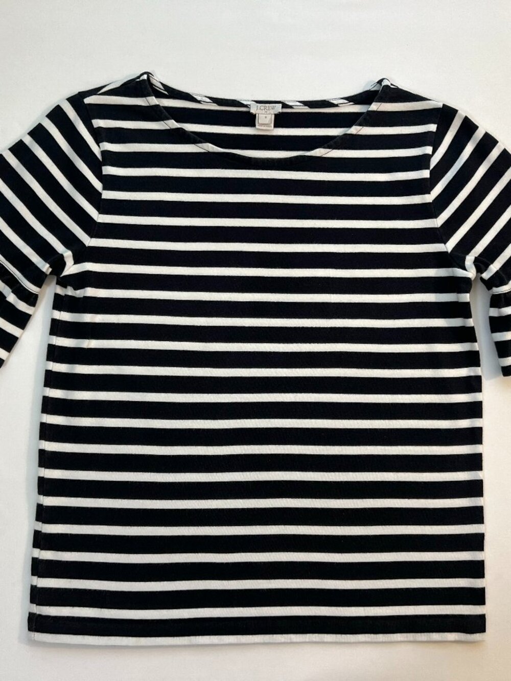 EUC J. Crew Factory Size S Cotton Ruffle Sleeve Top - Black & White Stripes